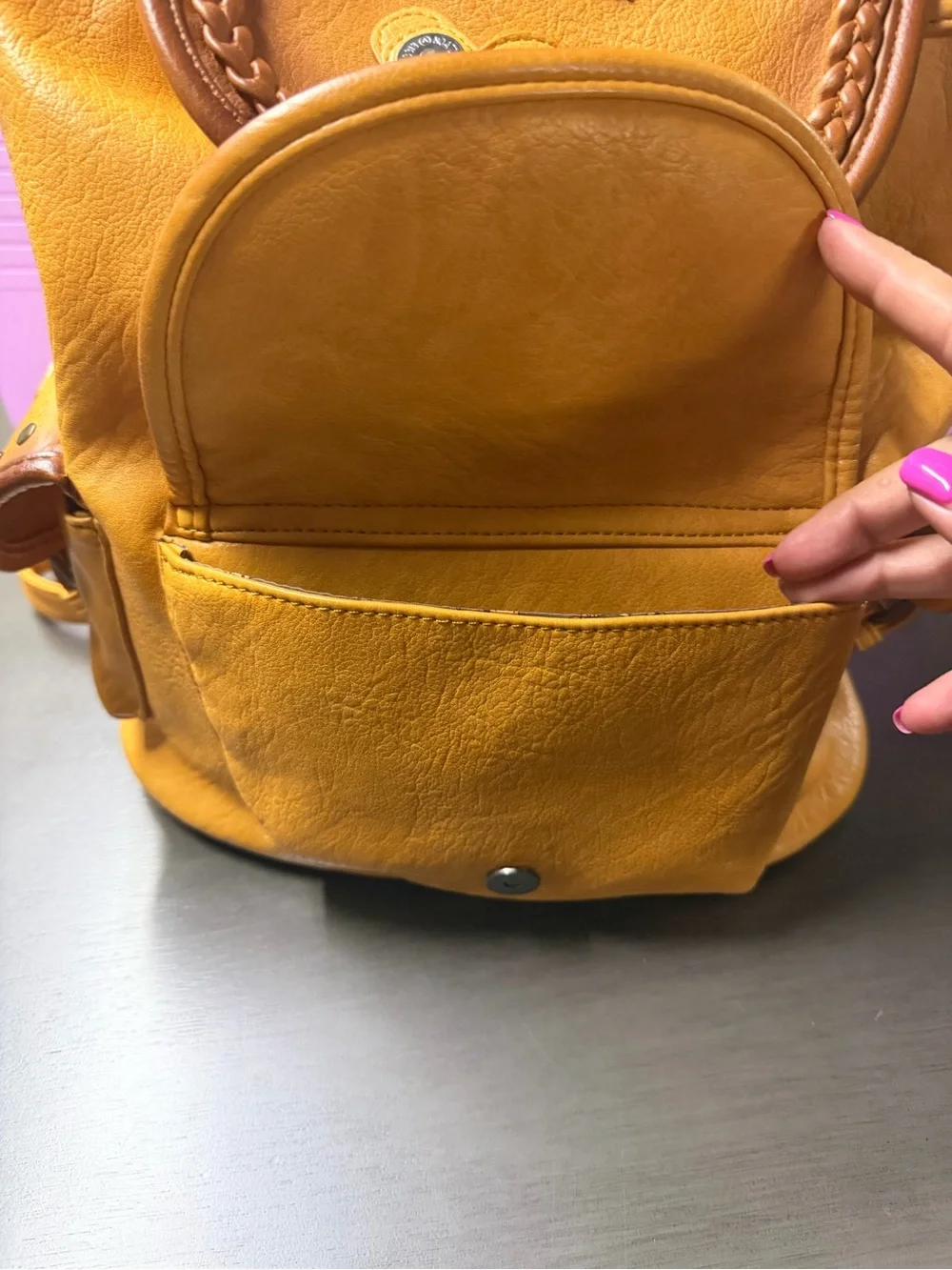 Montana West Mustard Leather Braided Accent Backpack